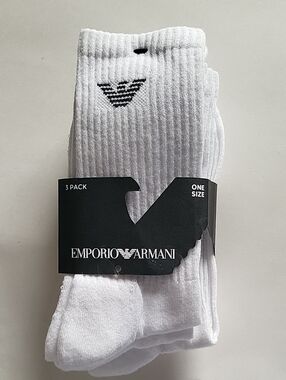 Emporio ARMANI 3-pair cotton crew socks 3pk Classic socks mens size L White